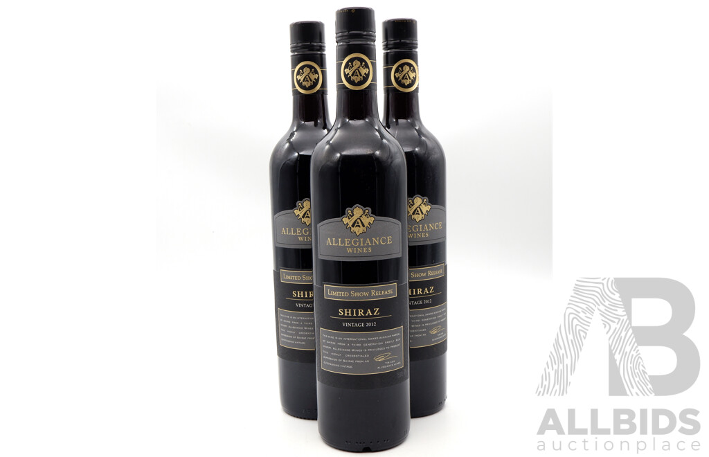 Allegiance Wines Limited Show Release Shriaz Vintage 2012 X 3
