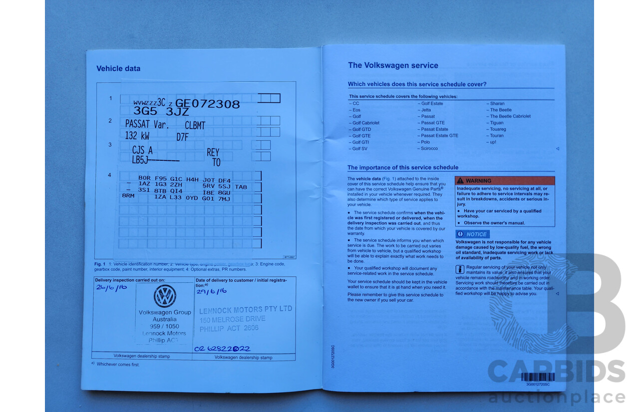 06/2016 Volkswagen Passat 132 TSI FWD 3C MY16 4D Wagon Blue 1.8L