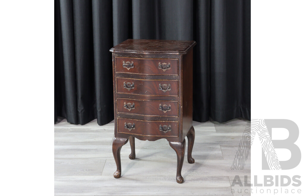 Queen Anne Style Four Drawer Bedside Chest