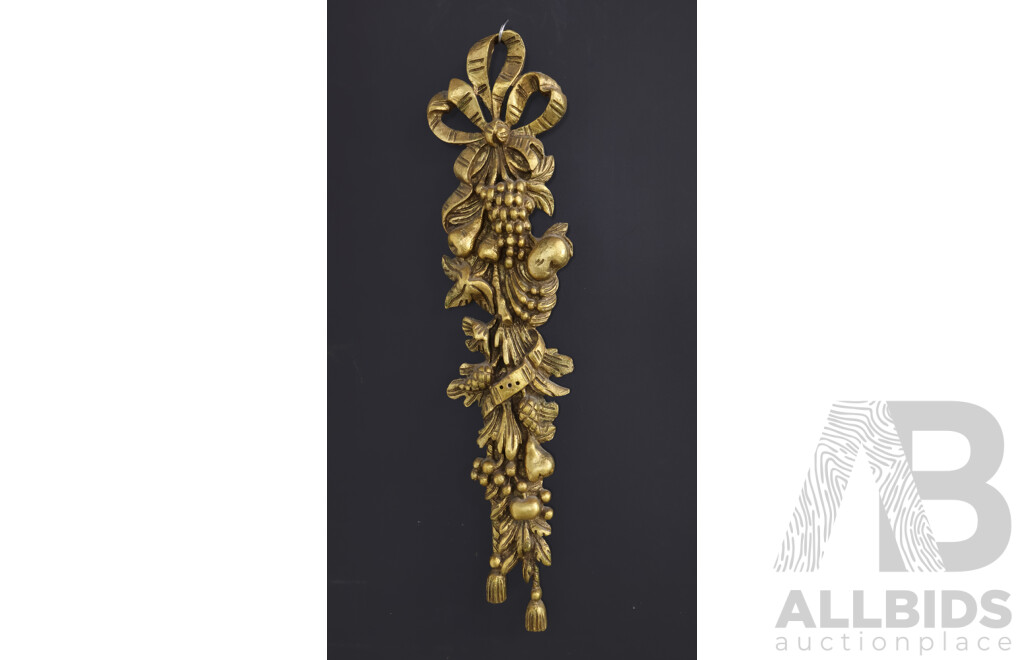 Spanish Syroco Wood Hollywood Regency Style Carved Gilt Wall Hanging