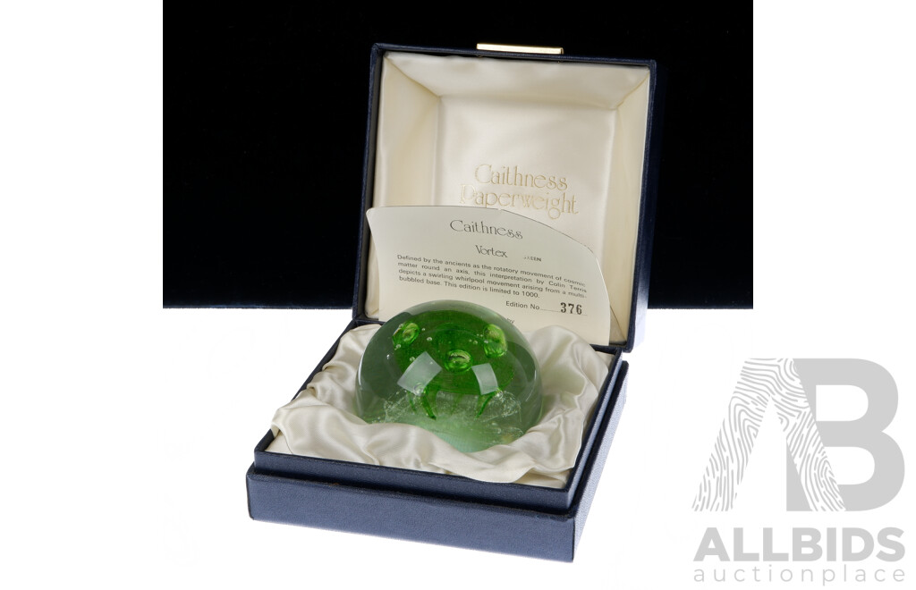 Vintage Limited Edition 376 of 1000, Caithness Glass Paperweight, Vortex by Colin Terris in Original Box with Certificate of Authenticity