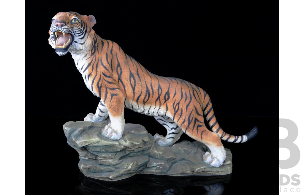 Ceramic Bengal Tiger on Rocks Statue with Hand Painted Detail by Andrea