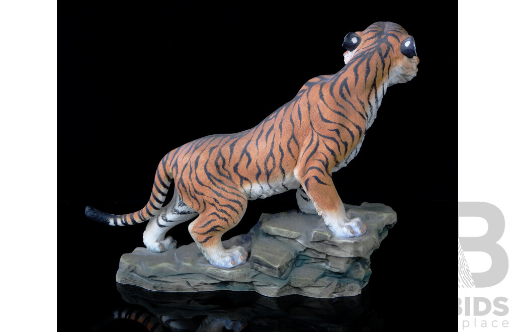 Ceramic Bengal Tiger on Rocks Statue with Hand Painted Detail by Andrea