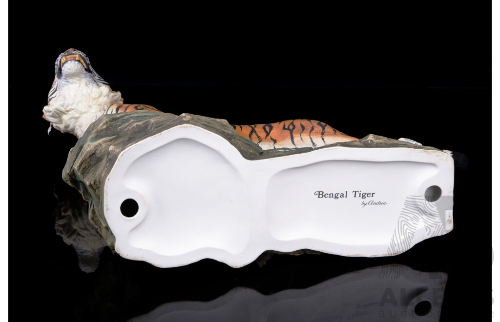 Ceramic Bengal Tiger on Rocks Statue with Hand Painted Detail by Andrea