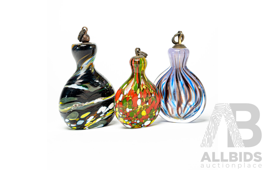 Collection Three Antique German Nuremberg Art Glass Perfume Bottles