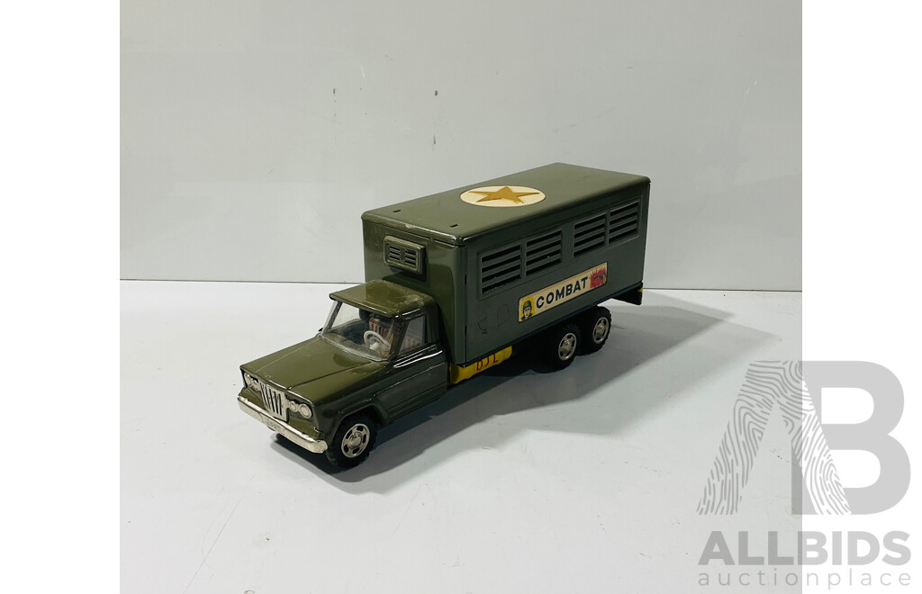 Vintage TN Nomura Pressed Steel Army Jeep Combat Van, Friction Motor, Made in Japan