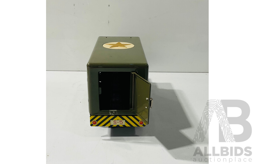 Vintage TN Nomura Pressed Steel Army Jeep Combat Van, Friction Motor, Made in Japan