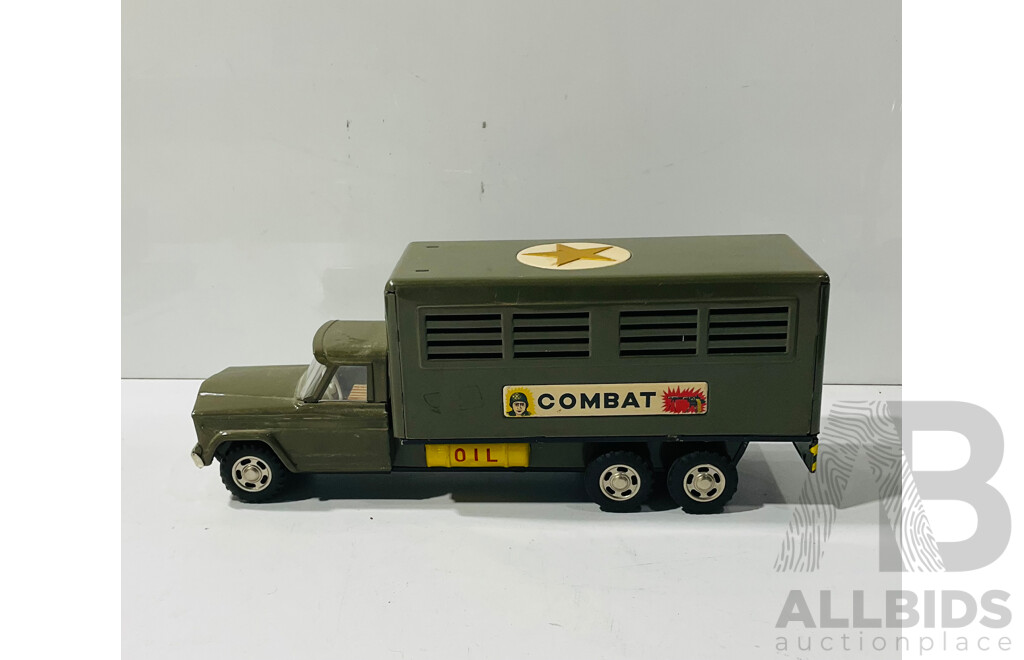 Vintage TN Nomura Pressed Steel Army Jeep Combat Van, Friction Motor, Made in Japan