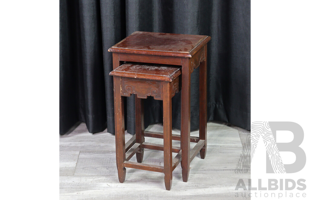 Pair of Small Oriental Carved Nesting Tables