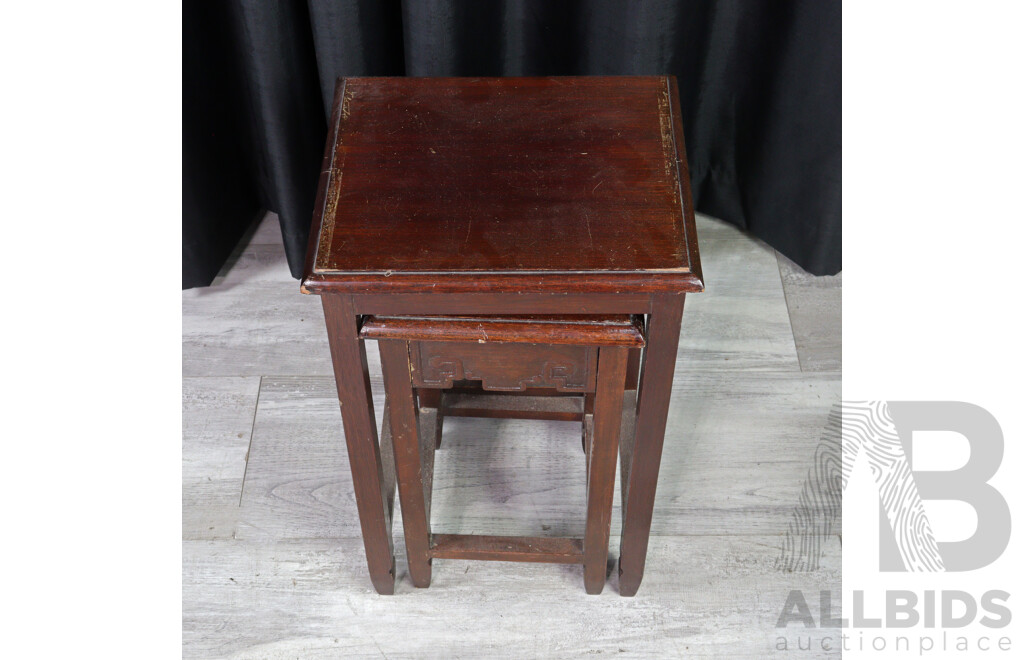 Pair of Small Oriental Carved Nesting Tables