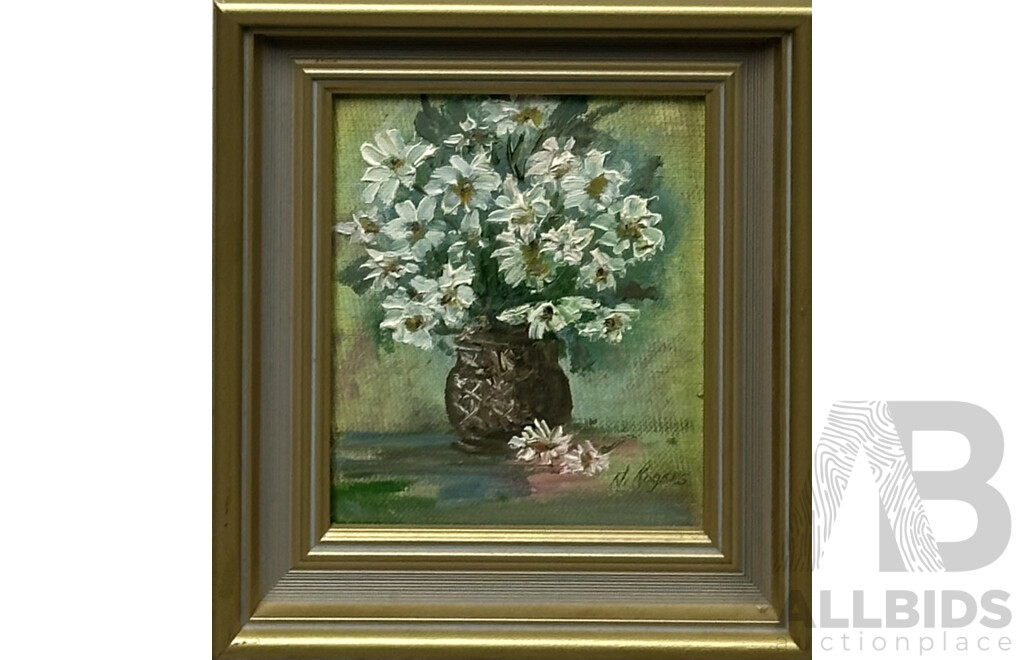 Nan Rogers, (20th Century, Australian), Daisies, Vintage Oil on Canvas,  21 x 19 cm (frame)
