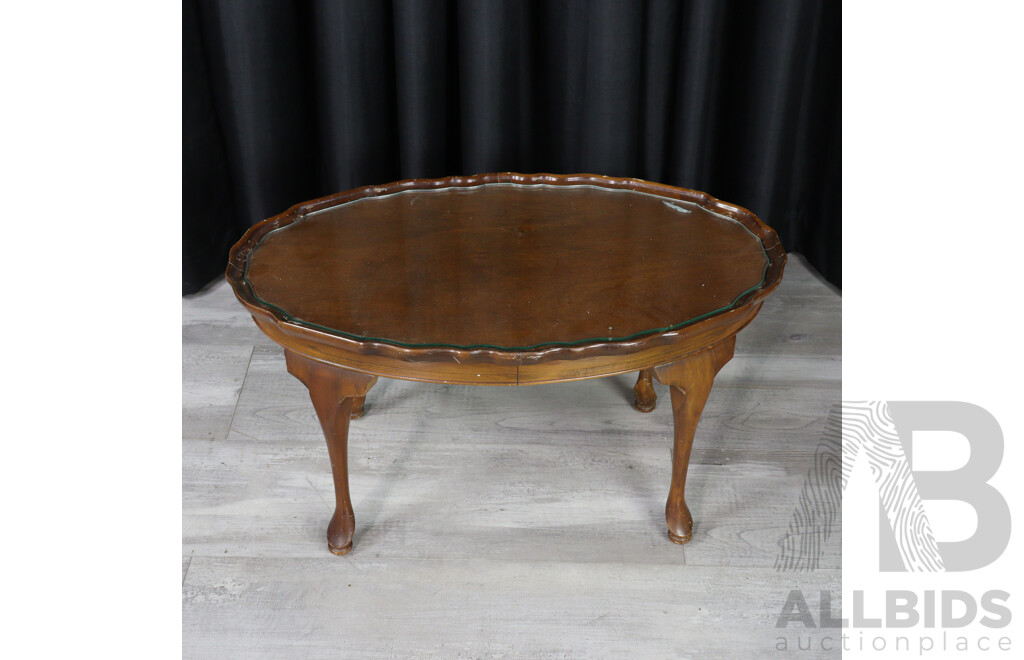 Small Glass Top Coffee Table with Piecrust Edge