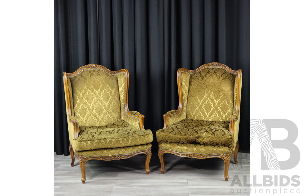Pair of Elm Framed Wingback Armchairs