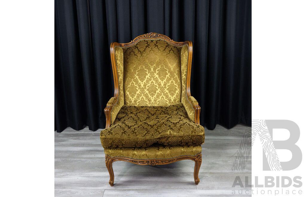 Pair of Elm Framed Wingback Armchairs