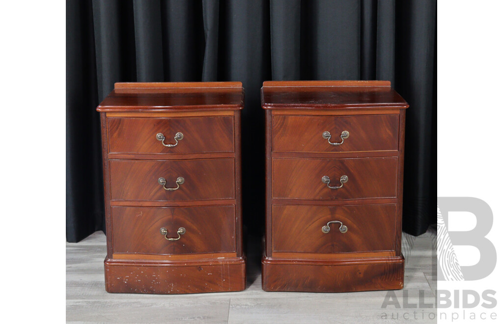Pair of Serpentine Front Three Drawer Bedside Chests