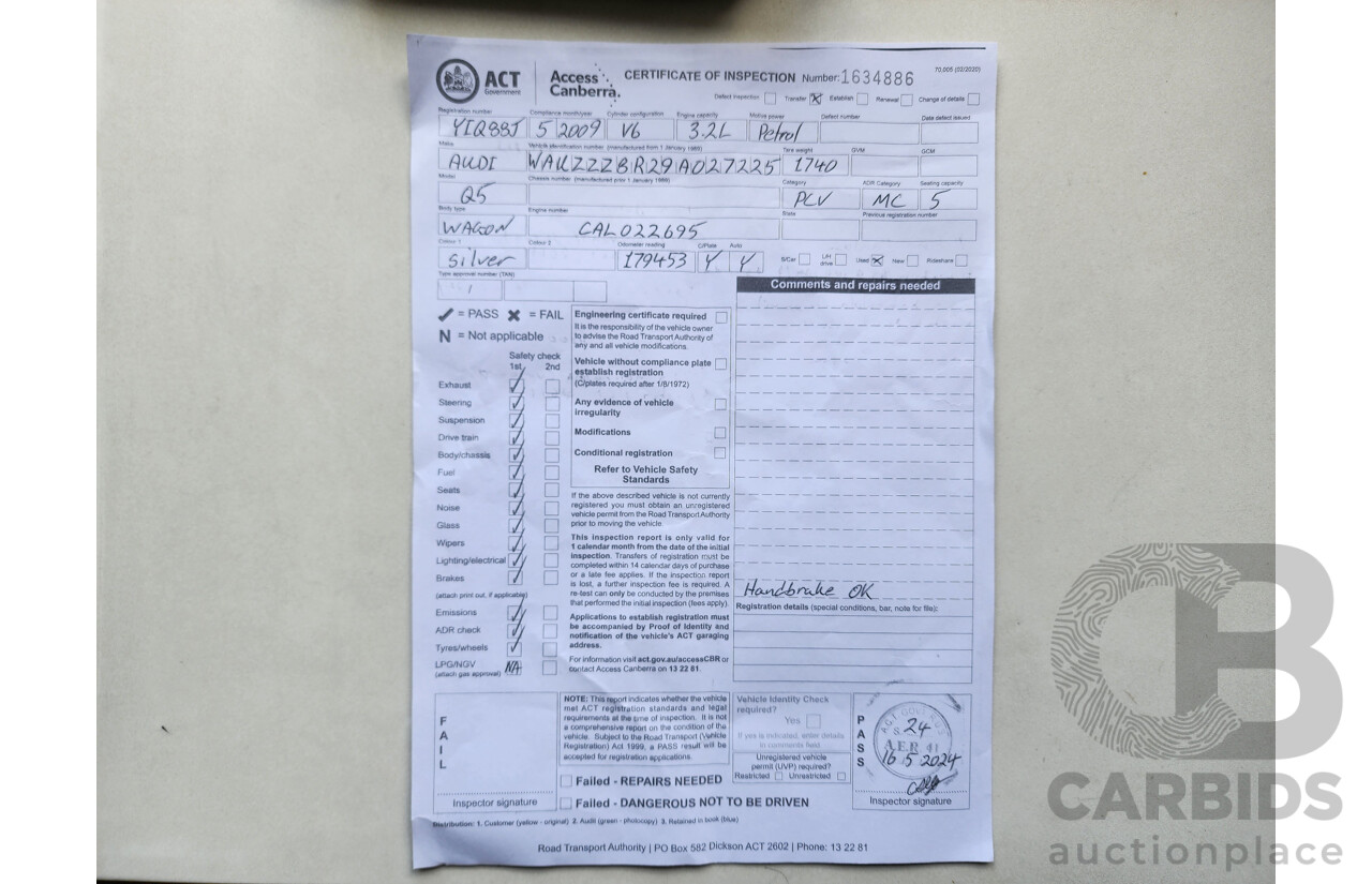 05/2009 Audi Q5 3.2 FSI QUATTRO AWD 8R 4D Wagon Silver 3.2L