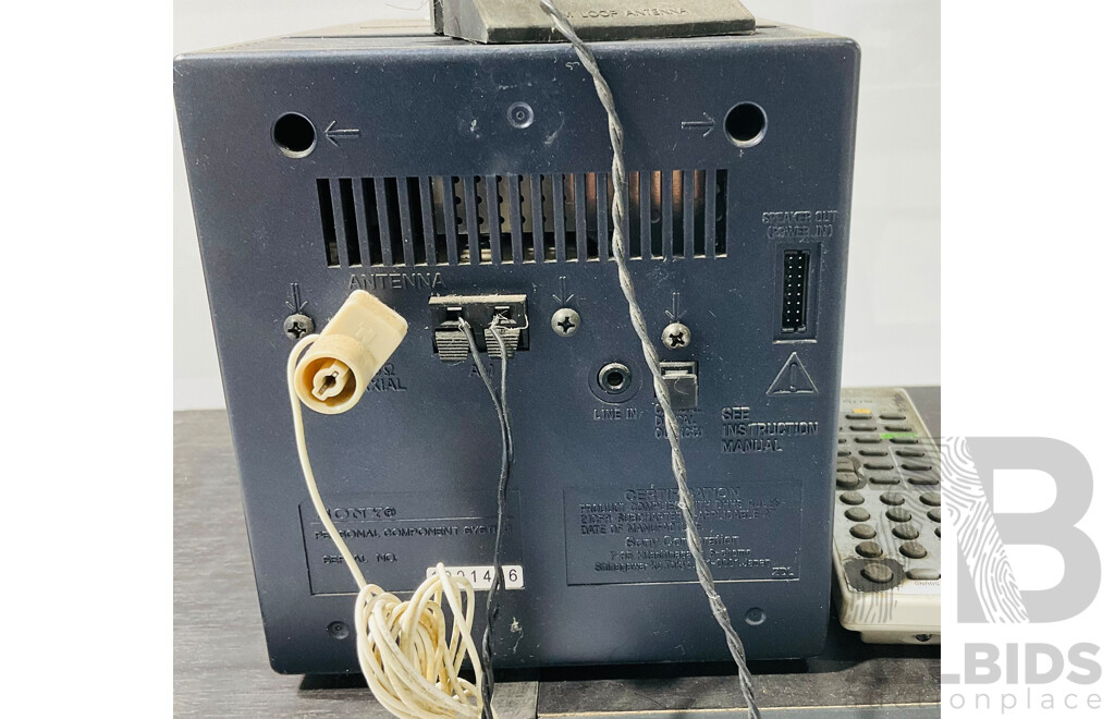 Sony Personal Component System Including Two Speakers, Radio, CD and Cassette System CMT-A70, Remote Control and Operating Instruction Booklet
