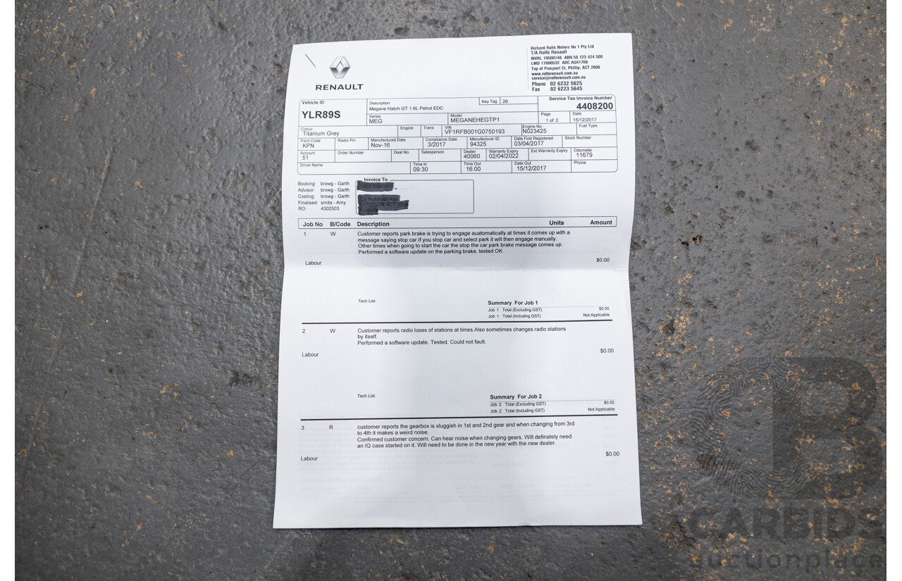 03/2017 Renault Megane GT 205 BFB MY17 4d Hatchback Titanium Metallic Grey Turbo 1.6L