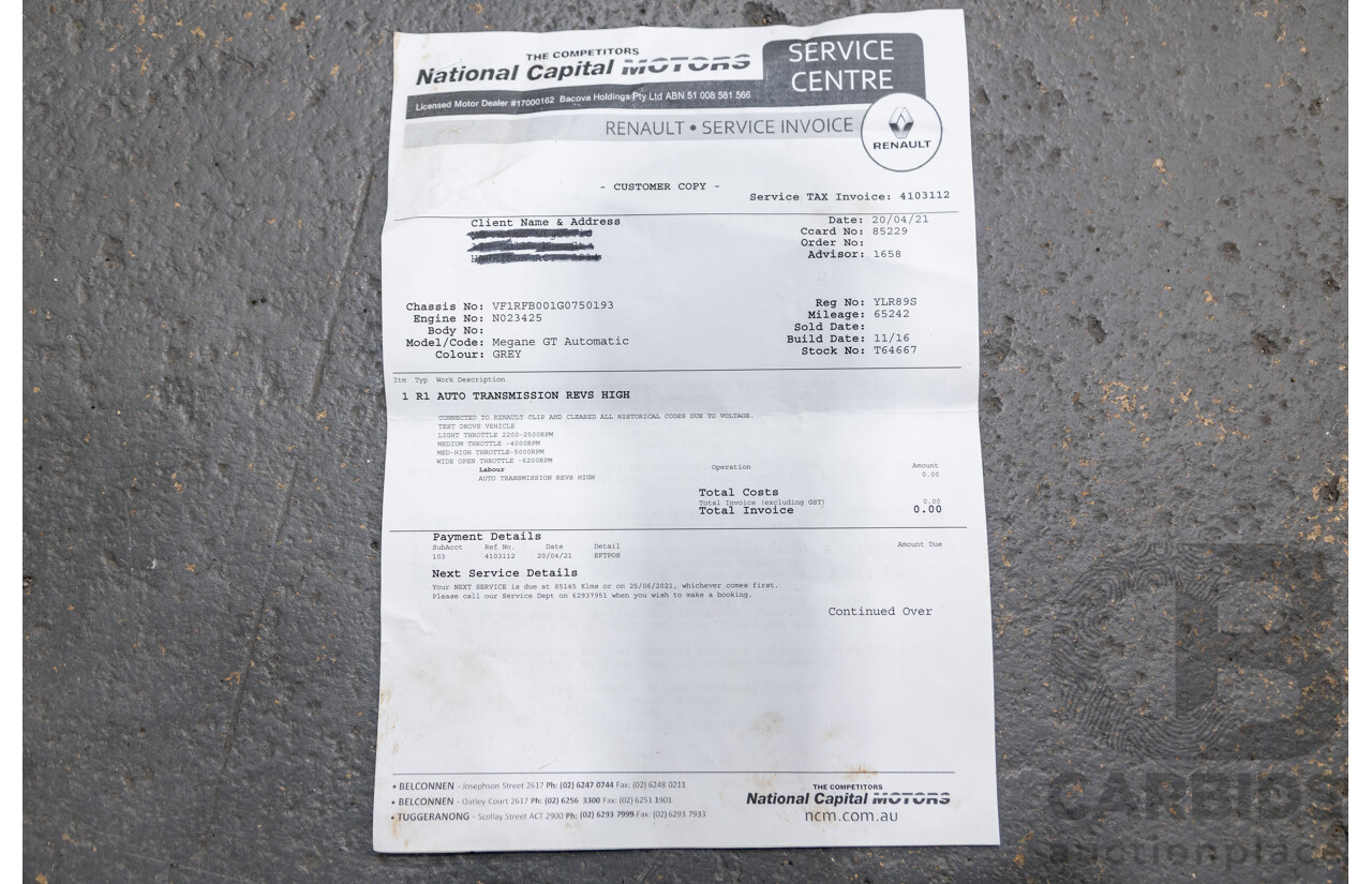 03/2017 Renault Megane GT 205 BFB MY17 4d Hatchback Titanium Metallic Grey Turbo 1.6L