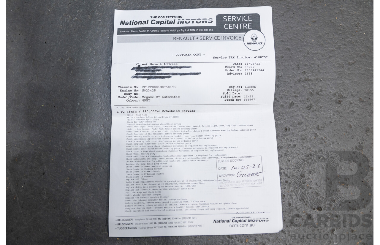 03/2017 Renault Megane GT 205 BFB MY17 4d Hatchback Titanium Metallic Grey Turbo 1.6L