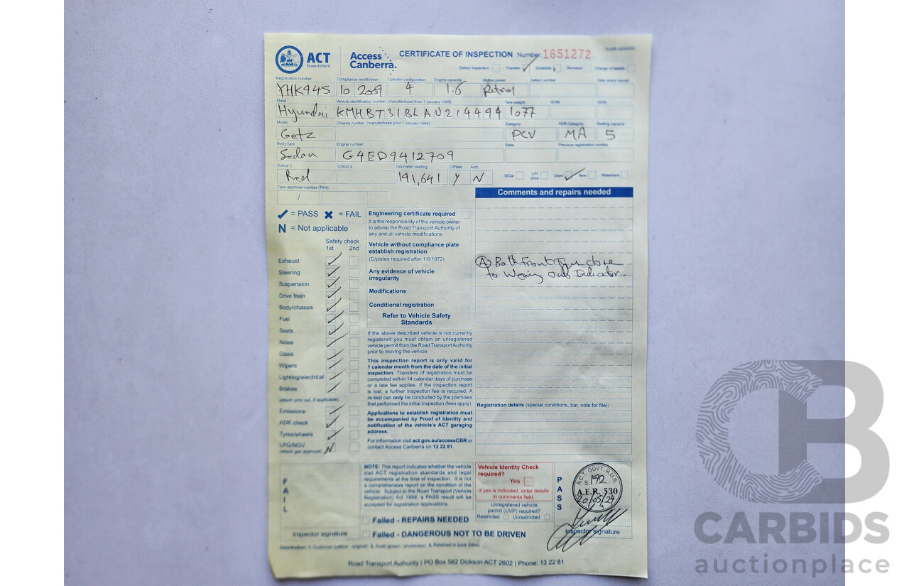 10/2009 Hyundai Getz SX FWD TB MY09 3D Hatchback Red 1.6L