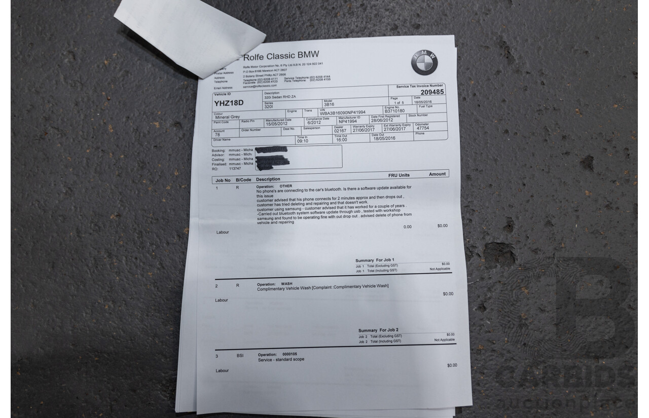 6/2012 BMW 320i F30 4d Sedan Mineral Grey Metallic Turbo 2.0L