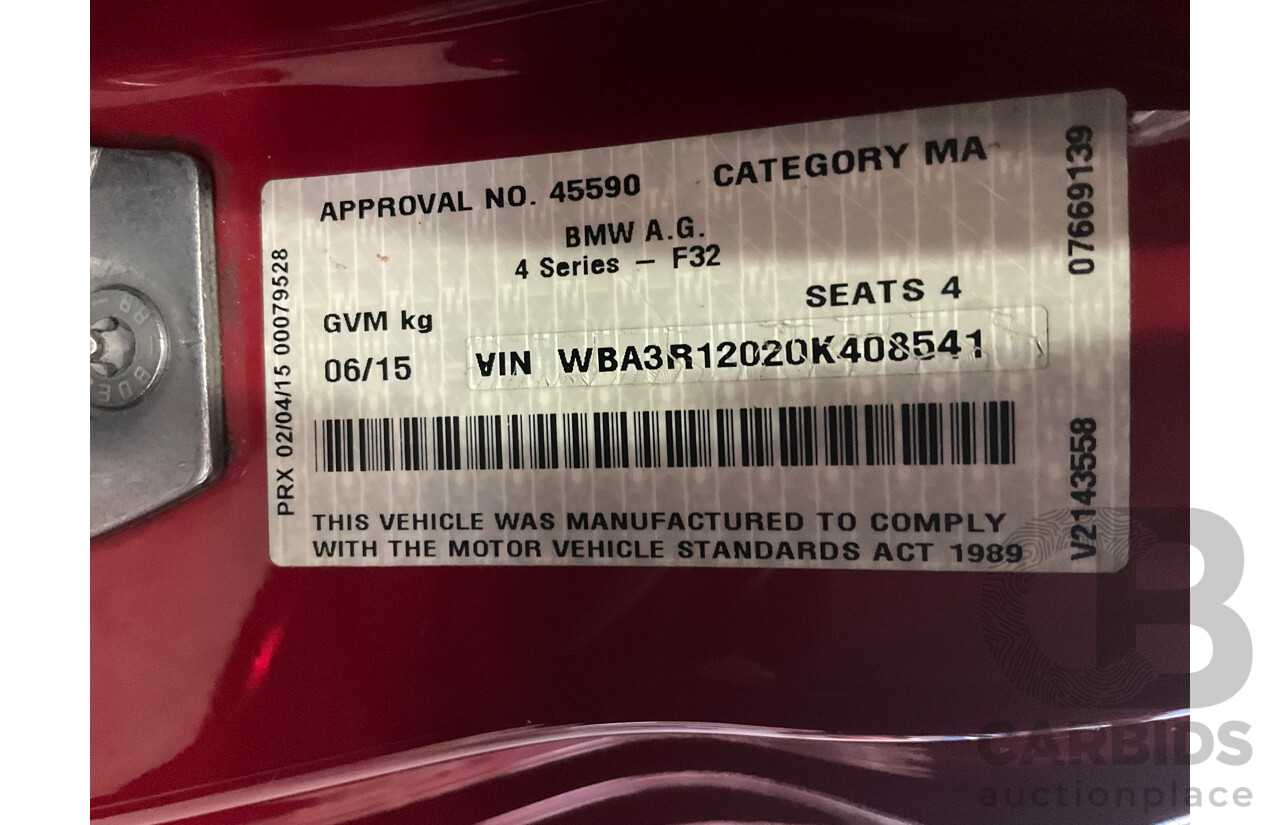 6/2015 BMW 435i F32 M-Sport Package MY15 2d Coupe Melbourne Red Turbo 3.0L