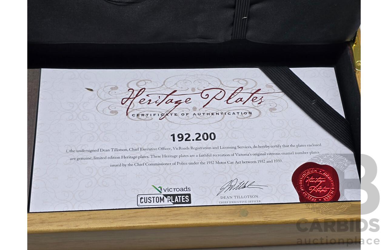 Victorian VIC Six Digit Heritage Number Plate - 192.200