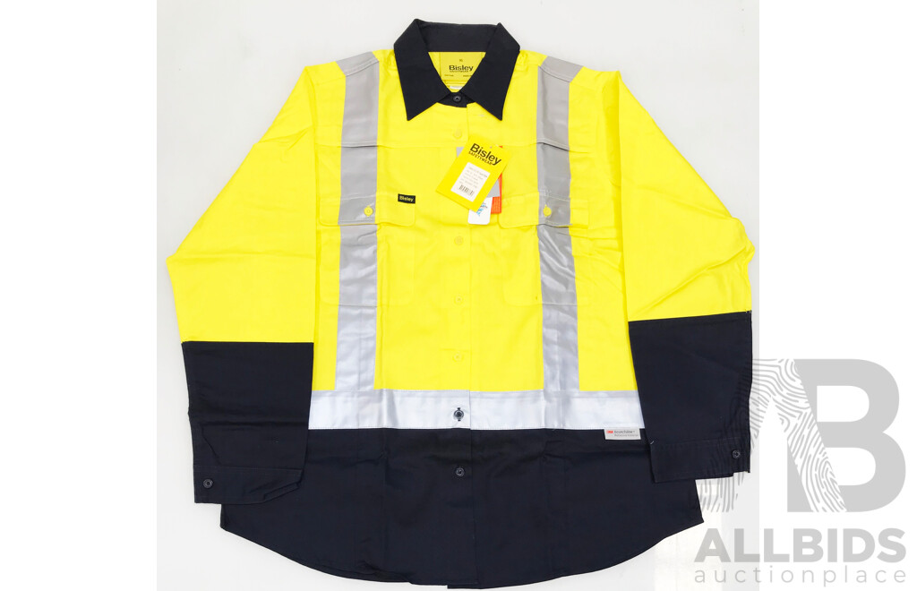 Bisley Ladies Long Sleeve Taped Work Shirts (Size 14) - Lot of 10