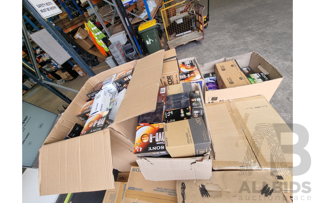 Assorted Bulk Pallet of New Blank CD's and VHS Tapes ETC
