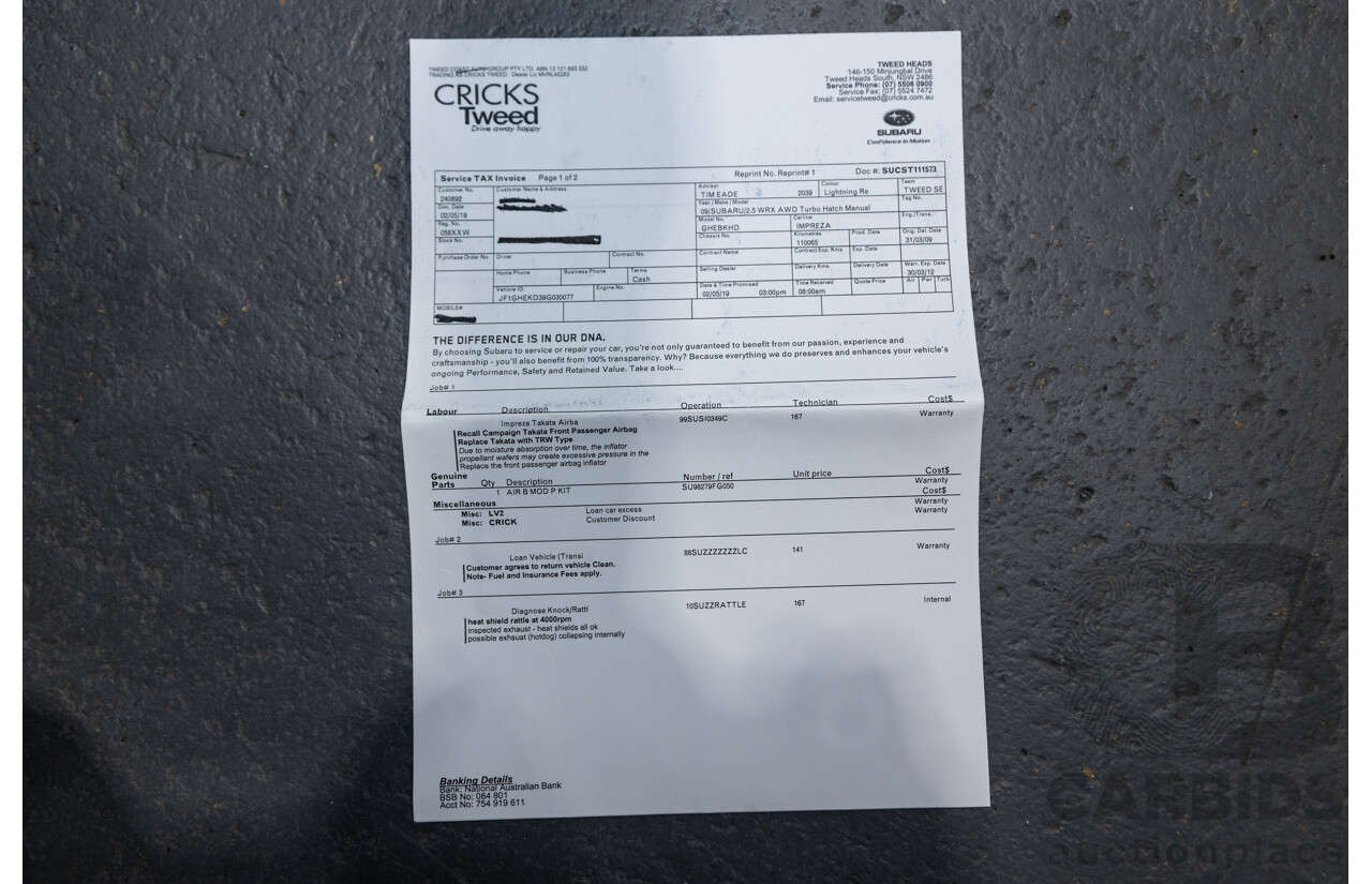 1/2009 Subaru Impreza WRX (AWD) MY09 5d Hatchback Red Turbo 2.5L