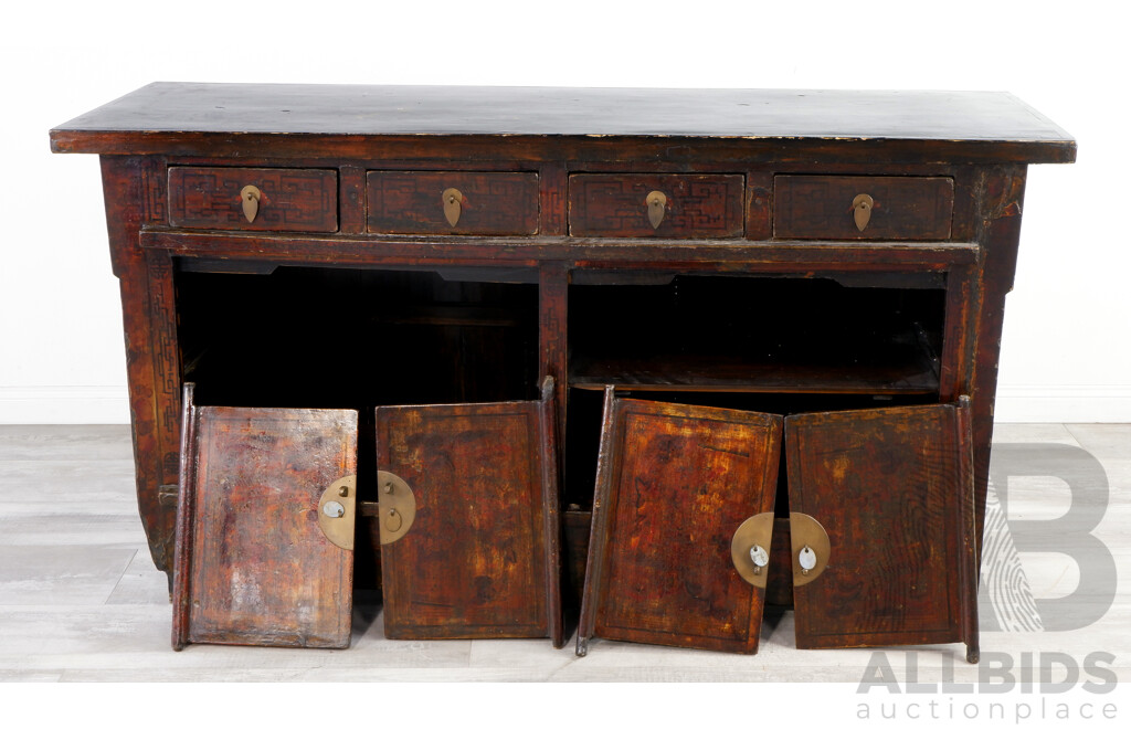 Chinese Elm Four Drawer Sideboard with Four Doors
