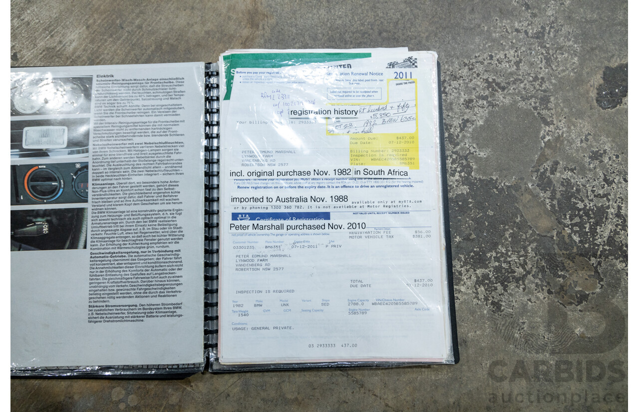 6/1982 BMW 635CSi A E24 2d Coupe Kastanienrot Metallic Red 3.4L - South African Import from the 1980s