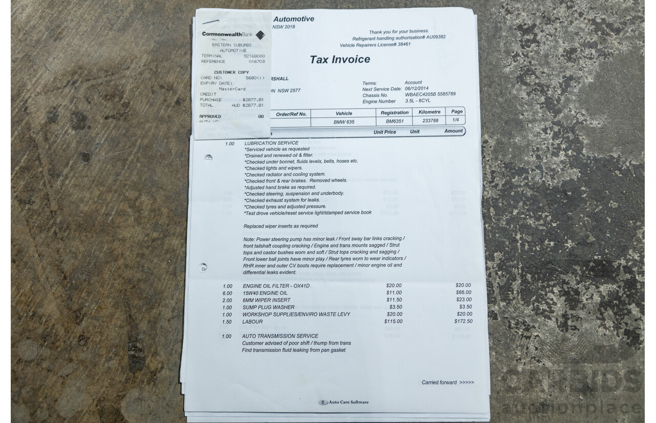 6/1982 BMW 635CSi A E24 2d Coupe Kastanienrot Metallic Red 3.4L - South African Import from the 1980s