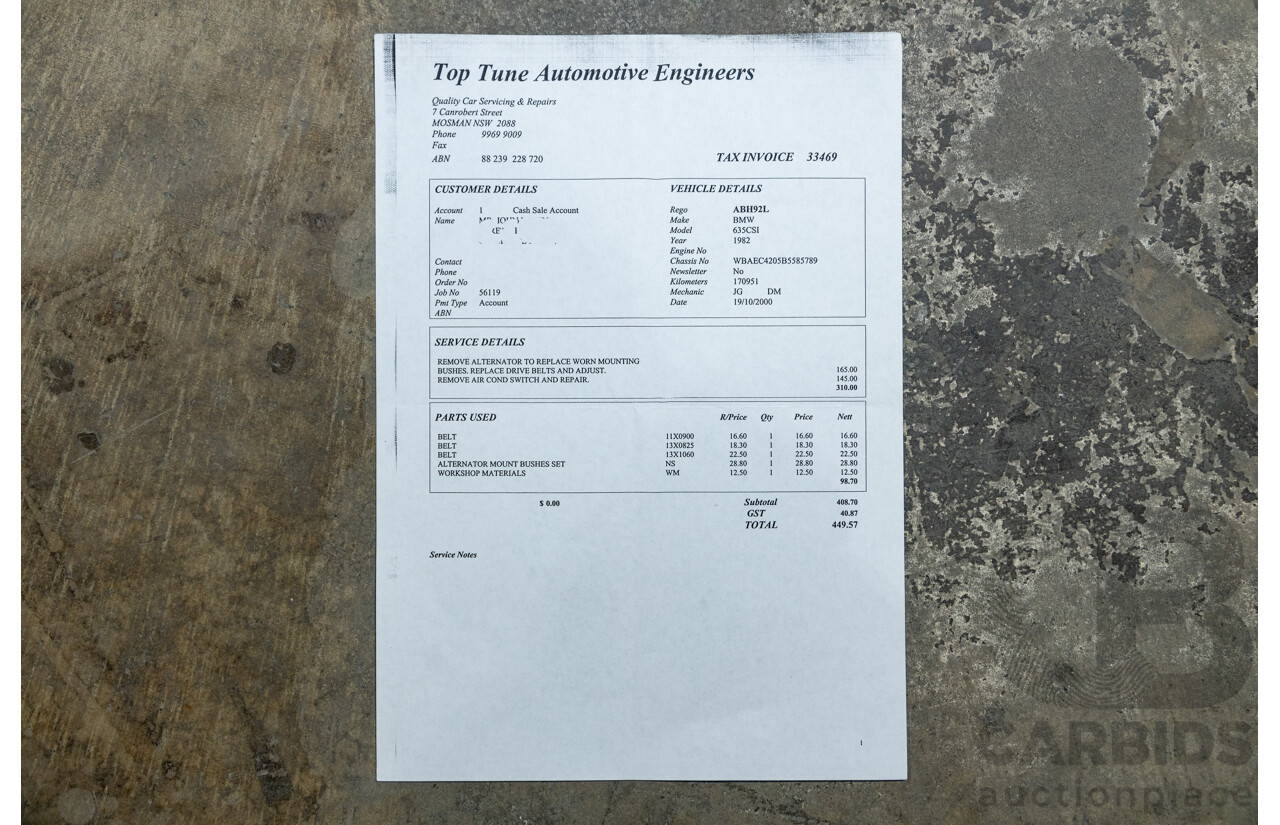 6/1982 BMW 635CSi A E24 2d Coupe Kastanienrot Metallic Red 3.4L - South African Import from the 1980s