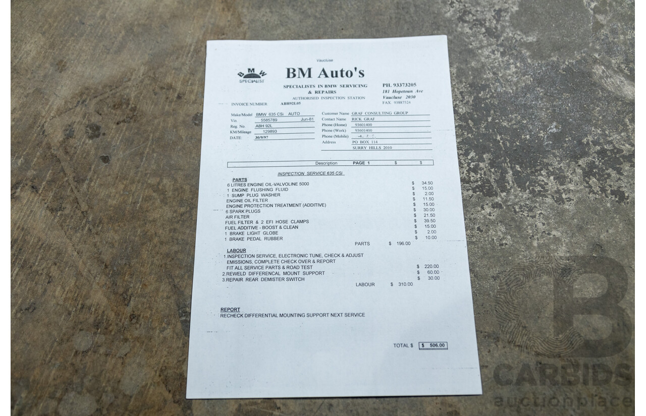 6/1982 BMW 635CSi A E24 2d Coupe Kastanienrot Metallic Red 3.4L - South African Import from the 1980s