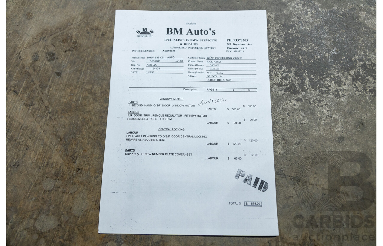 6/1982 BMW 635CSi A E24 2d Coupe Kastanienrot Metallic Red 3.4L - South African Import from the 1980s