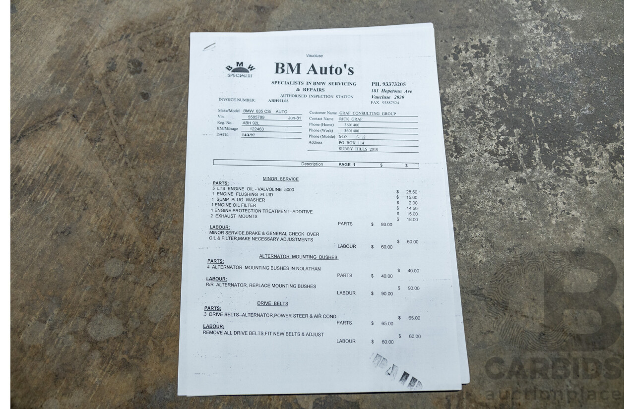 6/1982 BMW 635CSi A E24 2d Coupe Kastanienrot Metallic Red 3.4L - South African Import from the 1980s