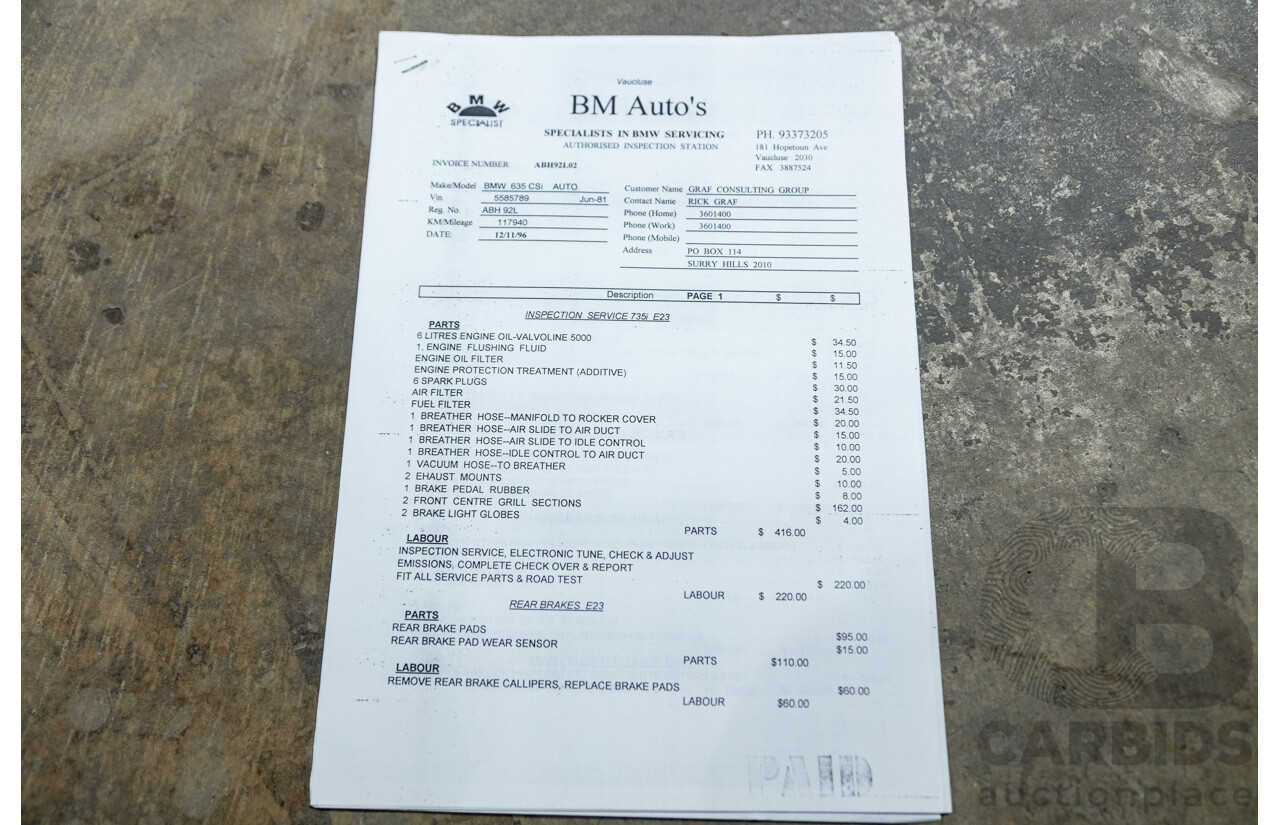 6/1982 BMW 635CSi A E24 2d Coupe Kastanienrot Metallic Red 3.4L - South African Import from the 1980s