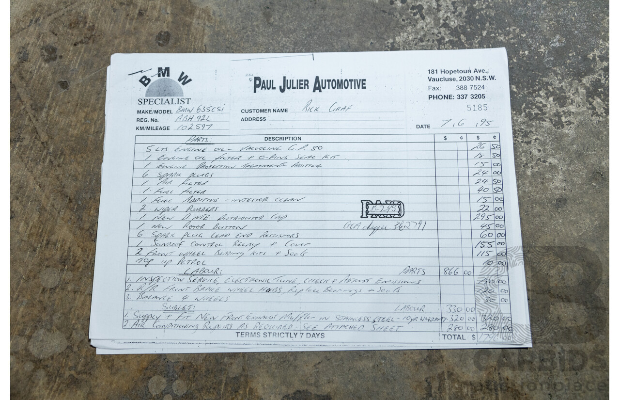 6/1982 BMW 635CSi A E24 2d Coupe Kastanienrot Metallic Red 3.4L - South African Import from the 1980s