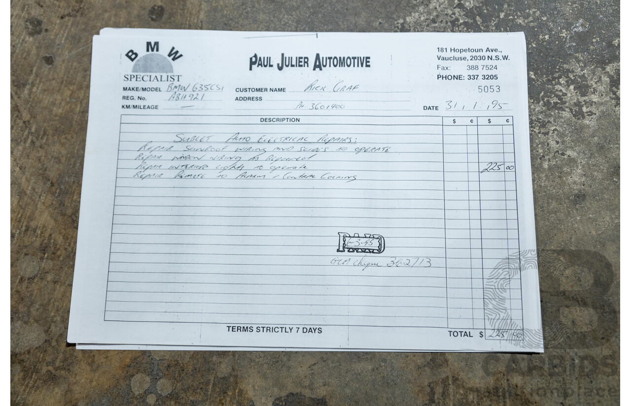6/1982 BMW 635CSi A E24 2d Coupe Kastanienrot Metallic Red 3.4L - South African Import from the 1980s