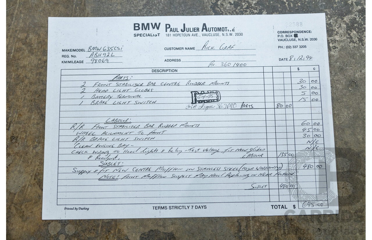 6/1982 BMW 635CSi A E24 2d Coupe Kastanienrot Metallic Red 3.4L - South African Import from the 1980s