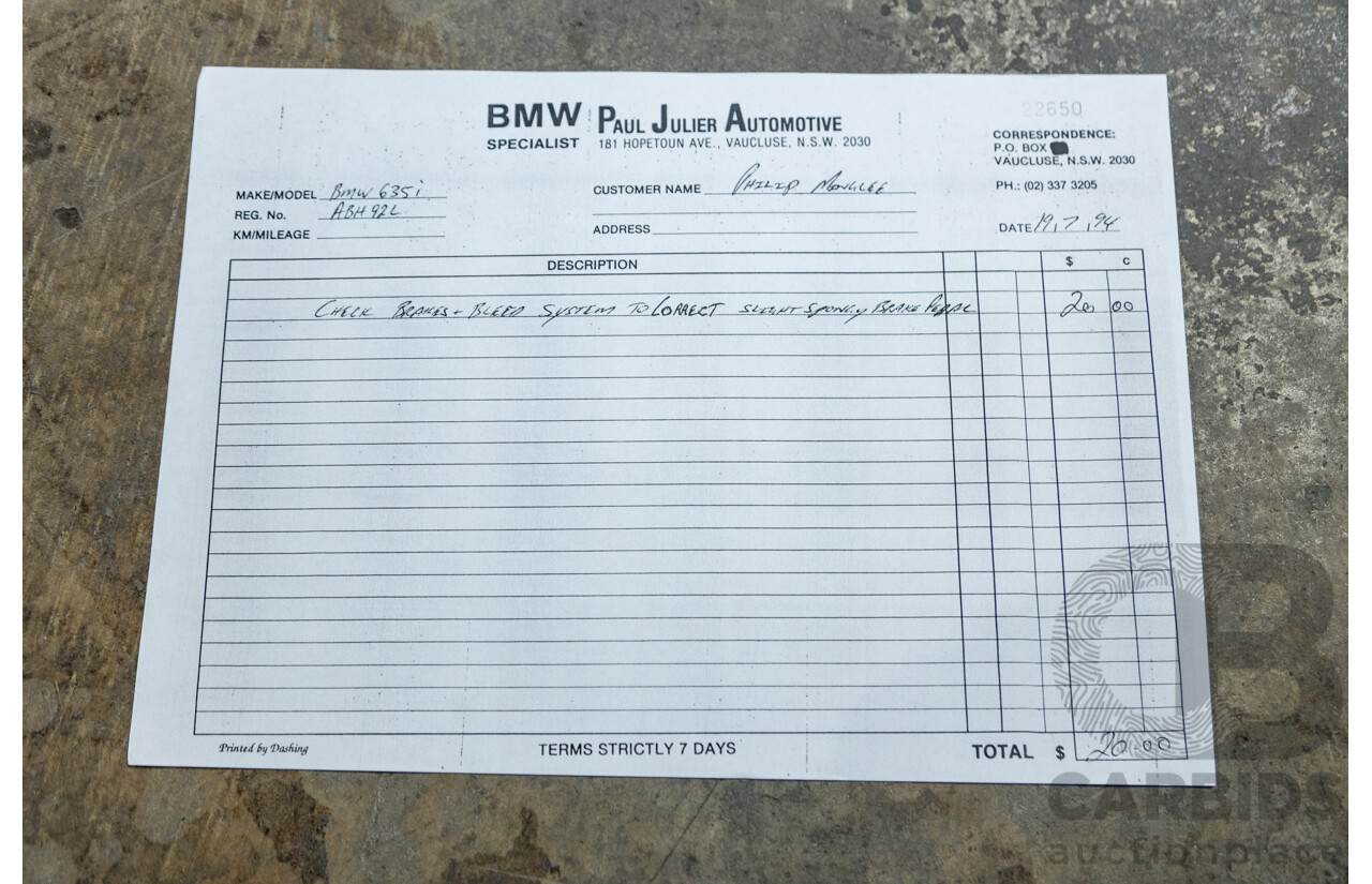 6/1982 BMW 635CSi A E24 2d Coupe Kastanienrot Metallic Red 3.4L - South African Import from the 1980s