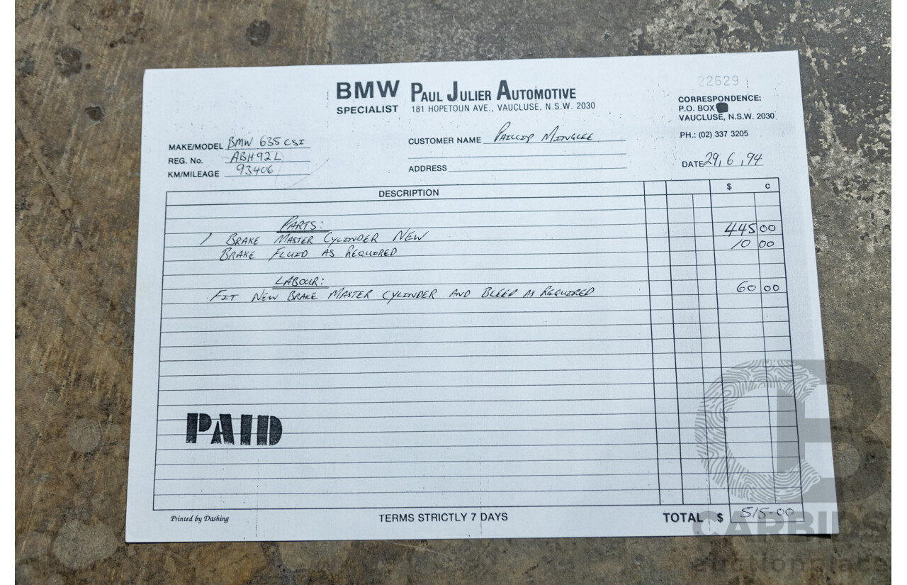 6/1982 BMW 635CSi A E24 2d Coupe Kastanienrot Metallic Red 3.4L - South African Import from the 1980s