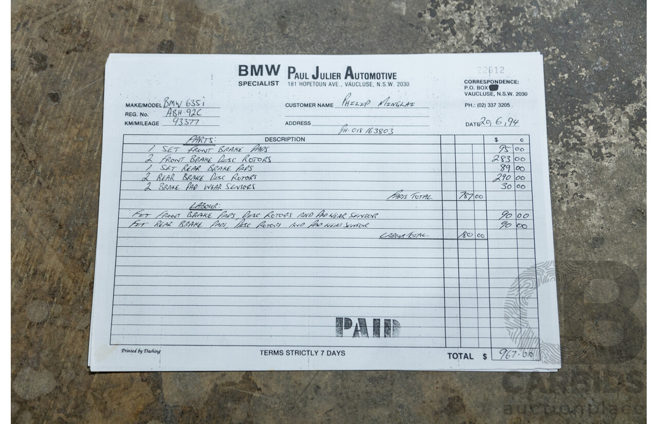 6/1982 BMW 635CSi A E24 2d Coupe Kastanienrot Metallic Red 3.4L - South African Import from the 1980s