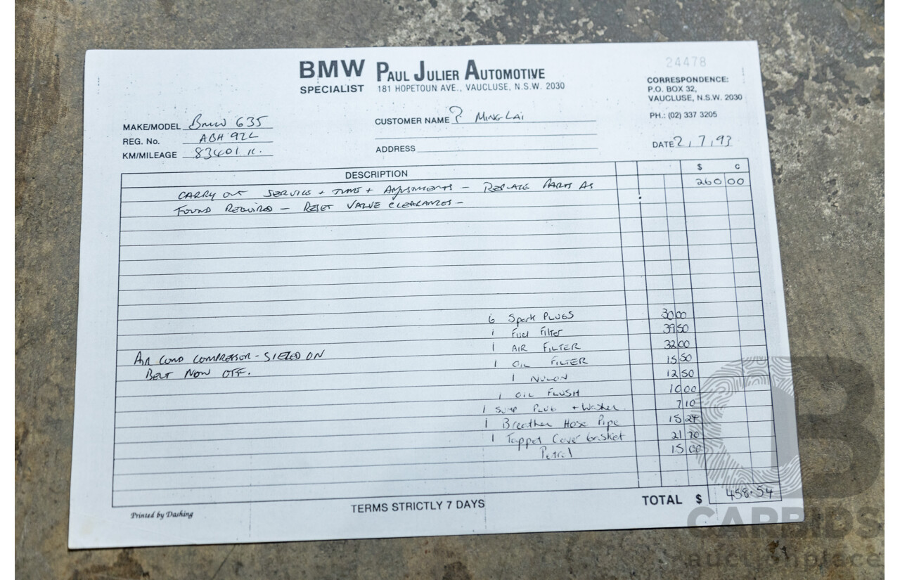 6/1982 BMW 635CSi A E24 2d Coupe Kastanienrot Metallic Red 3.4L - South African Import from the 1980s