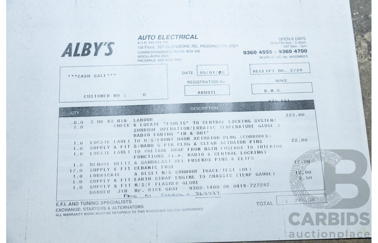 6/1982 BMW 635CSi A E24 2d Coupe Kastanienrot Metallic Red 3.4L - South African Import from the 1980s