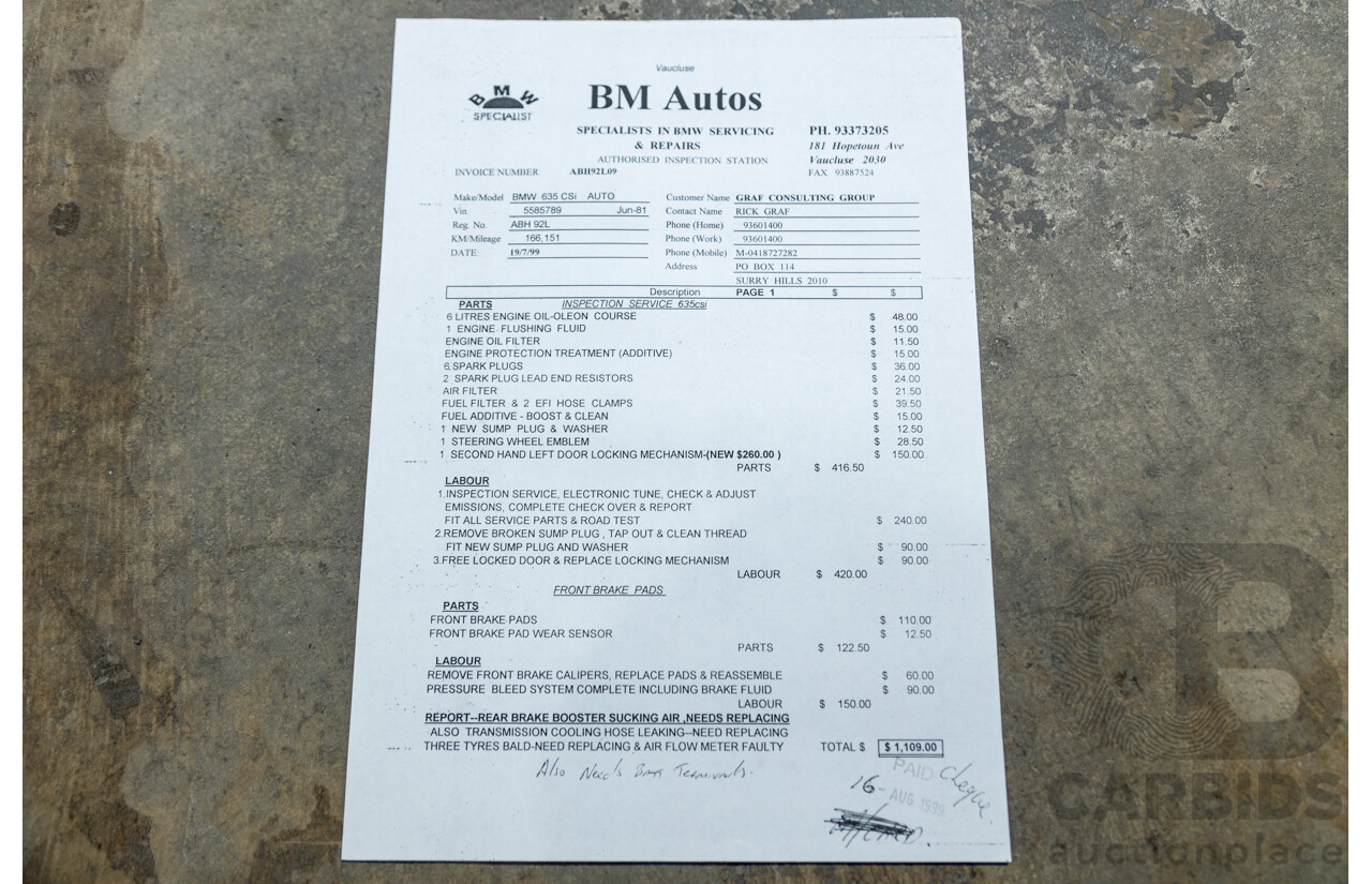 6/1982 BMW 635CSi A E24 2d Coupe Kastanienrot Metallic Red 3.4L - South African Import from the 1980s