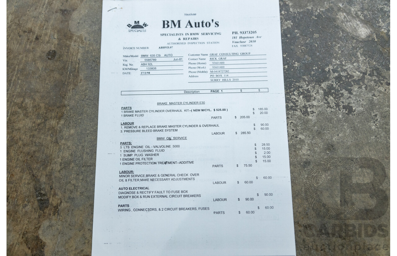 6/1982 BMW 635CSi A E24 2d Coupe Kastanienrot Metallic Red 3.4L - South African Import from the 1980s