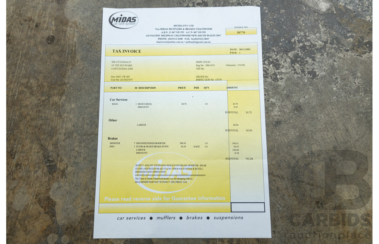 6/1982 BMW 635CSi A E24 2d Coupe Kastanienrot Metallic Red 3.4L - South African Import from the 1980s